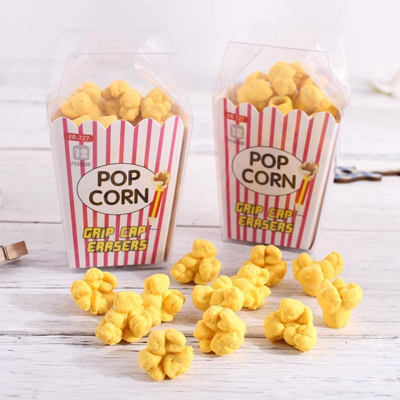 QFSH Popcorn Pencil Eraser Set Cute Eraser Caps Fun Erasers Gifts Prizes for Student Classroom Office Pencil Erasers 2Box (Approximately 20-24 Units) - Image 1